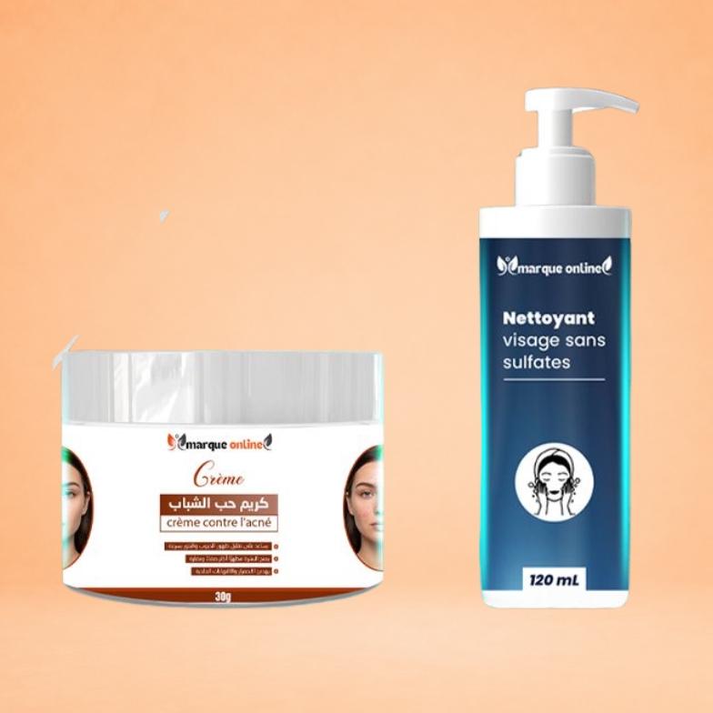 كريم ضد حب الشباب مع جل تنظيف Crème anti-acné avec gel nettoyant